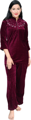 HouseOfCommon Women Solid Purple Top & Pyjama Set