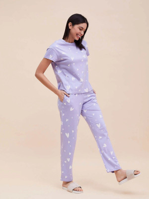 HouseOfCommon Women Self Design Purple Night Suit Set