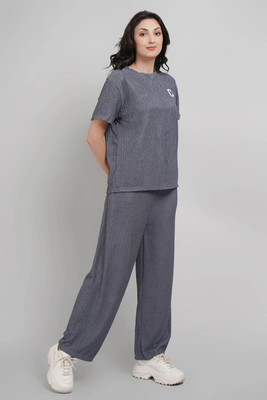 Lugo Women Solid Grey Night Suit Set
