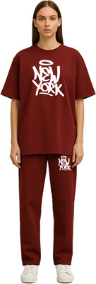 Shonisha Women Printed Maroon Night Suit Set