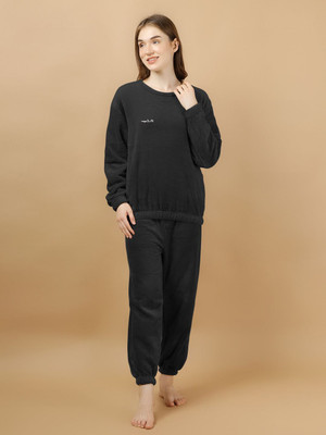 winkelstreet Women Solid Black Night Suit Set