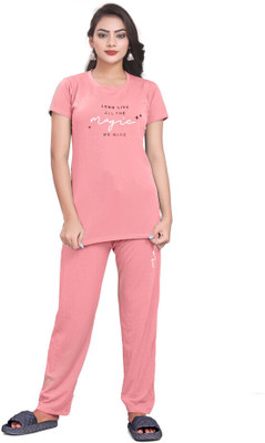 V21 Women Printed Pink Top & Pyjama Set