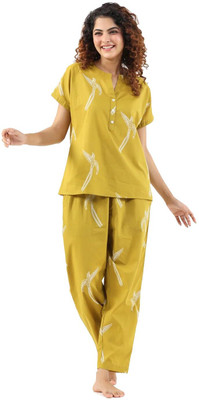 Burundi Blu Women Animal Print Yellow Top & Pyjama Set