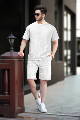 TRIPR Men Solid White Night Suit Set