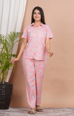 ap2kurti Women Printed Pink Shirt & Pyjama set