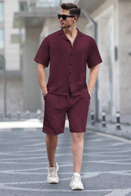 TRIPR Men Solid Maroon Night Suit Set