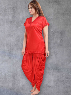 HouseOfCommon Women Solid Red Night Suit Set
