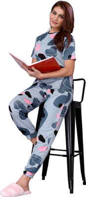 HouseOfCommon Women Printed Grey Night Suit Set