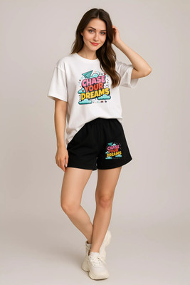 Elvia Women Printed Black Top & Shorts Set