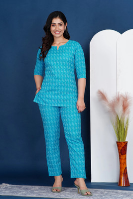 AYUSH TEXTILES Women Printed Blue Top & Pyjama Set