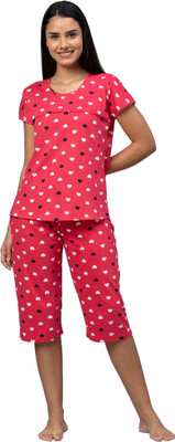 AV2 Women Printed Pink Night Suit Set