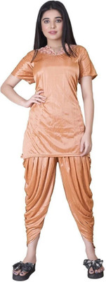 h r creation Women Solid Beige Top & Pyjama Set