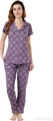 NIGHTVIEW Women Printed Purple Night Suit Set