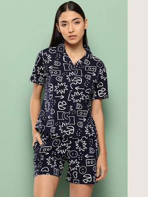 Leading Lady Women Printed Blue Night Suit Set