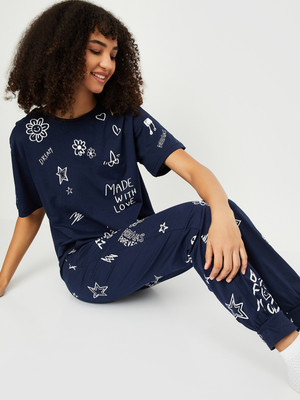 MAX Women Printed Blue Top & Pyjama Set