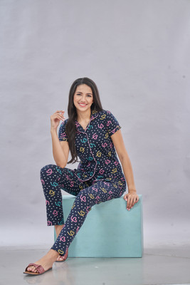 NARACHI TEXWORLD Women Printed Blue Shirt & Pyjama set