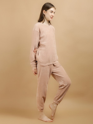 Lugo Women Solid Pink Night Suit Set