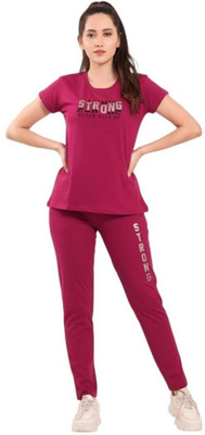 Anmol Women Solid, Printed Pink Top & Pyjama Set