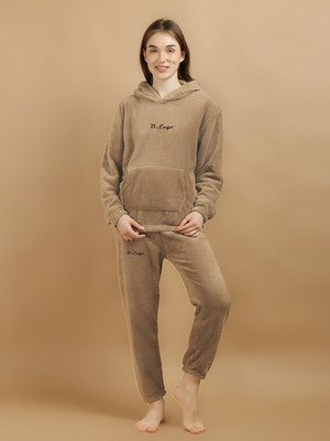 Mokka Women Solid Brown Top & Pyjama Set