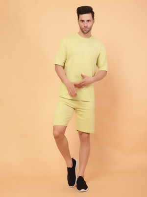 wildborn Men Solid Yellow Top & Shorts Set