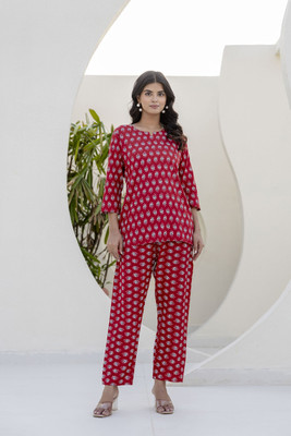 JASORIYA Women Printed Red Night Suit Set