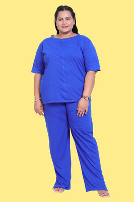 CANIDAE Women Solid Blue Top & Pyjama Set