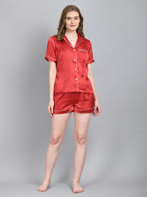 Azzurra Women Solid Red Top & Shorts Set