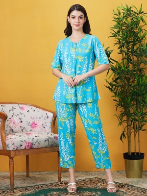 AV2 Women Printed Blue Top & Pyjama Set