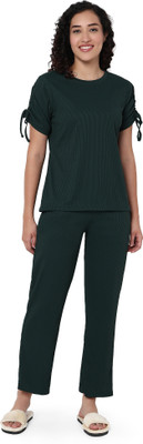 Smarty Pants Women Solid Green Night Suit Set