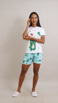 R V Enterprise Women Printed Light Blue Top & Shorts Set