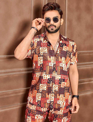 Devarth Trends Men Printed White Night Suit Set