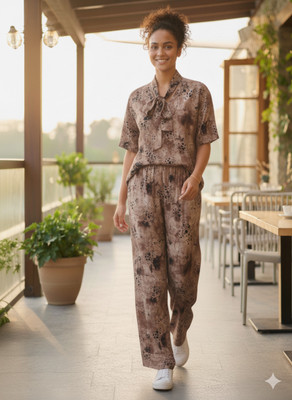 AVNOUR Women Printed Purple Shirt & Pyjama set