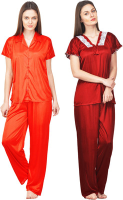 PHALIN Women Solid Multicolor Top & Pyjama Set