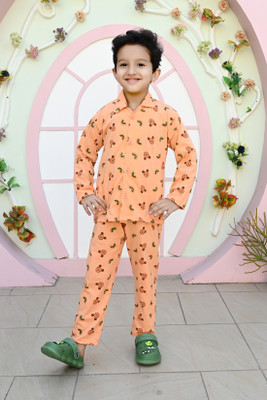 The RN creation Boys Solid Orange Night Suit Set