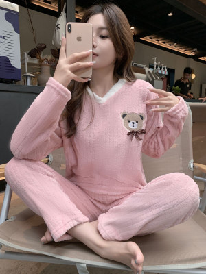 TIARA WORLD Girls Embroidered Pink Night Suit Set