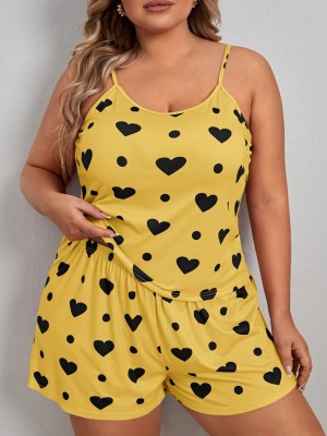 PHALIN Women Printed Yellow, Black Top & Shorts Set