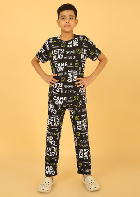Ninos Dreams Boys Printed Black, Multicolor Top & Pyjama Set
