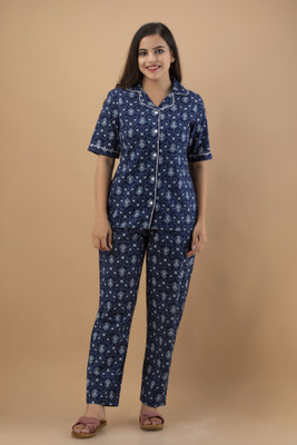DreamBe Women Printed Blue Night Suit Set