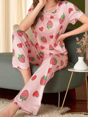 Fashion grreb Women Printed Purple Top & Pyjama Set