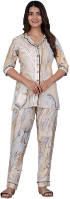 AARK Women Printed Grey Shirt & Pyjama set