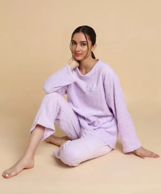 Lugo Women Self Design Purple Night Suit Set