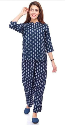 JALSHA Women Printed Blue, White Shirt & Pyjama set