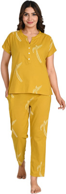 Black Teetar Women Animal Print Yellow Night Suit Set