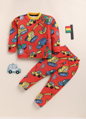 Lazy Shark Boys Printed Red Night Suit Set