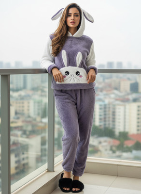 SKG Women Self Design Purple Night Suit Set