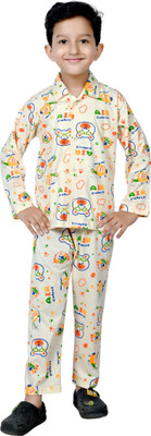 The RN creation Boys & Girls Printed Yellow Night Suit Set