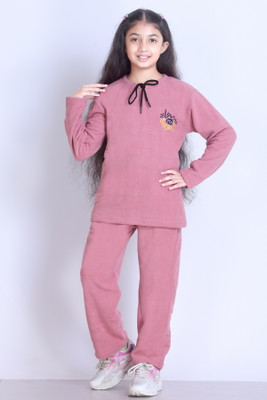 First Sleep Girls Printed Pink Top & Pyjama Set