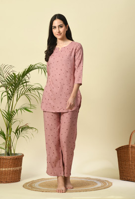 DreamBe Women Printed Pink Night Suit Set