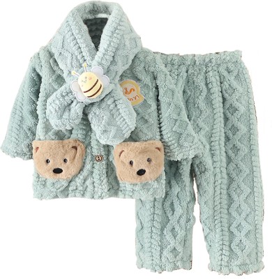 Babymoon Baby Boys & Baby Girls Striped Green Night Suit Set