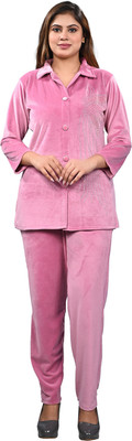 Noni Textile Women Solid Pink Night Suit Set